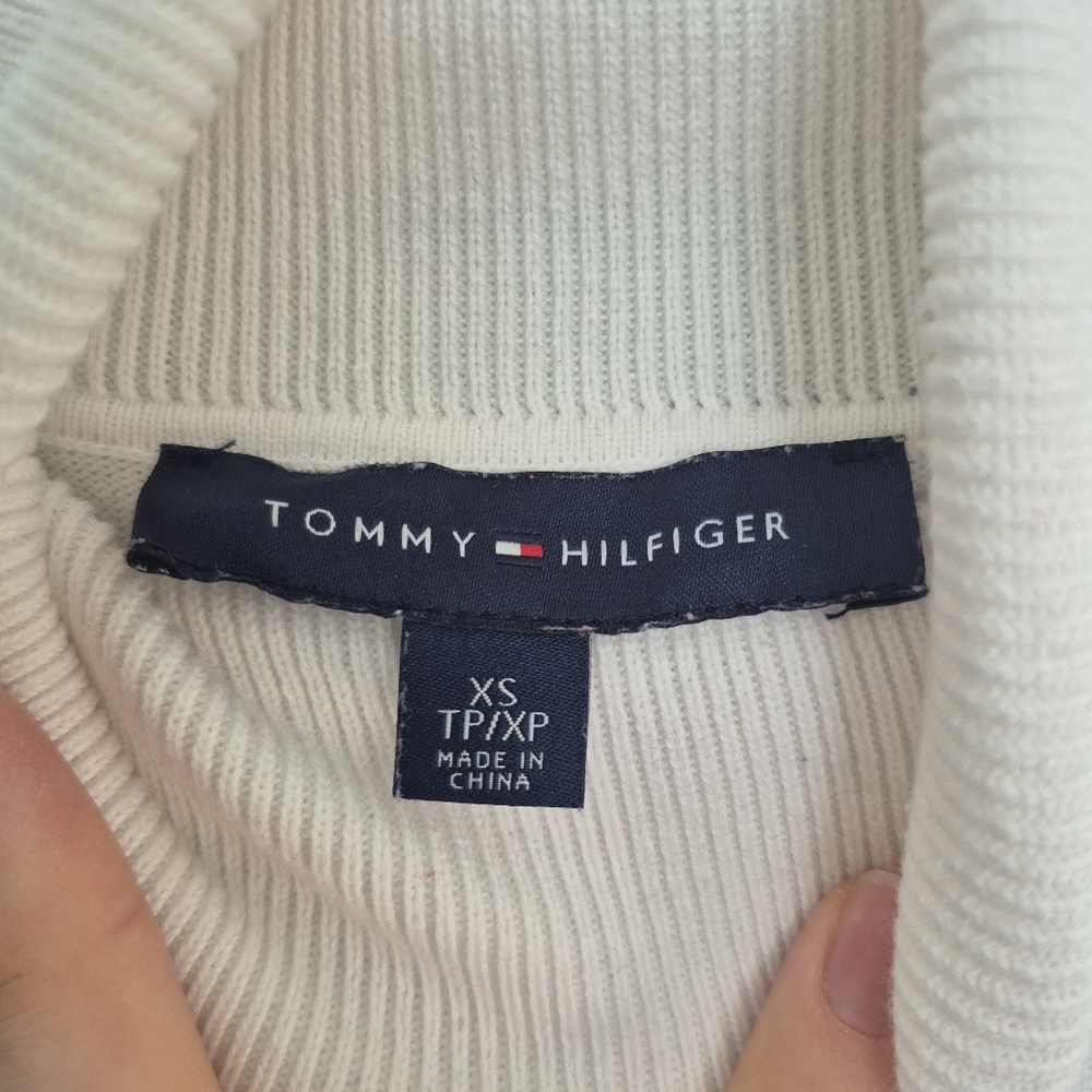 Tommy Hilfiger Women's Preppy White Logo Stripe Turtleneck Sweater Size XS/S - Picture 6 of 8